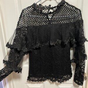 EUC JJs Fairyland Black Lace LS Top. S